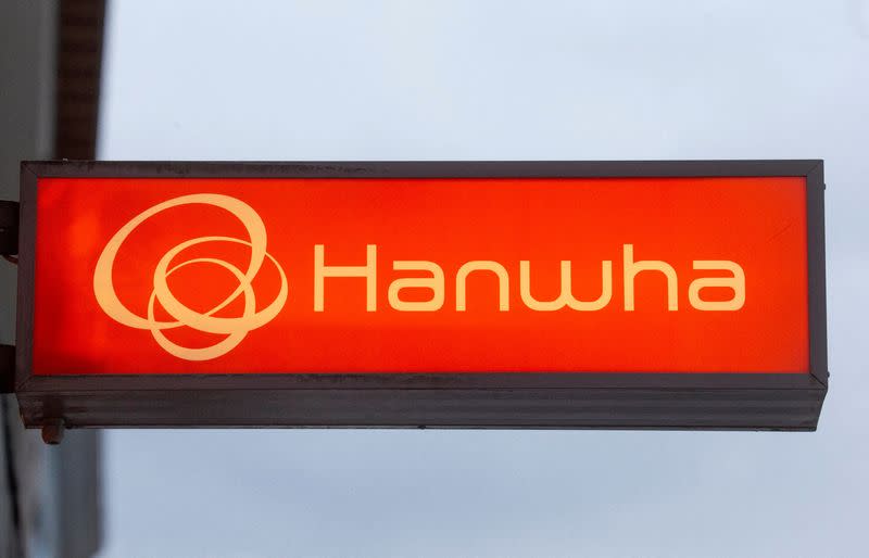 FILE PHOTO: Logo of Hanwha is seen in Davos