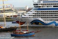 The cruise ship Aida Blu arrives during the celebrations of the 823rd anniversary of the establishment of the port of Hamburg.