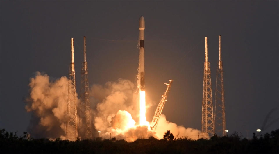 A SpaceX Falcon 9 rocket thunders away from the Cape Canaveral Space Force Station carrying 21 second-generation Starlink internet satellites. The California rocket builder has now launched more than 4,000 broadband relay stations with thousands more to come. / Credit: William Harwood/CBS News