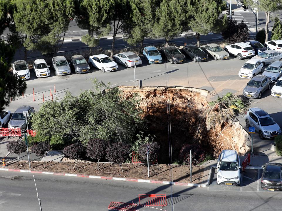 A sinkhole at a parking lot of a hospital in Jerusalem.