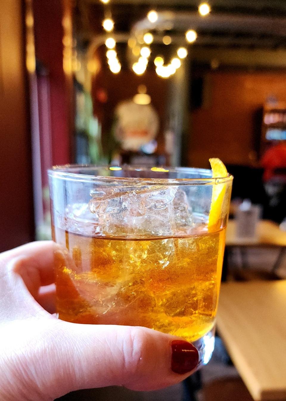 Durk's Bar-B-Q offers an Old Fashioned on Draft made with Old Overholt Bonded Rye Whiskey, smoked maple, apple bitters and smoked sea salt.