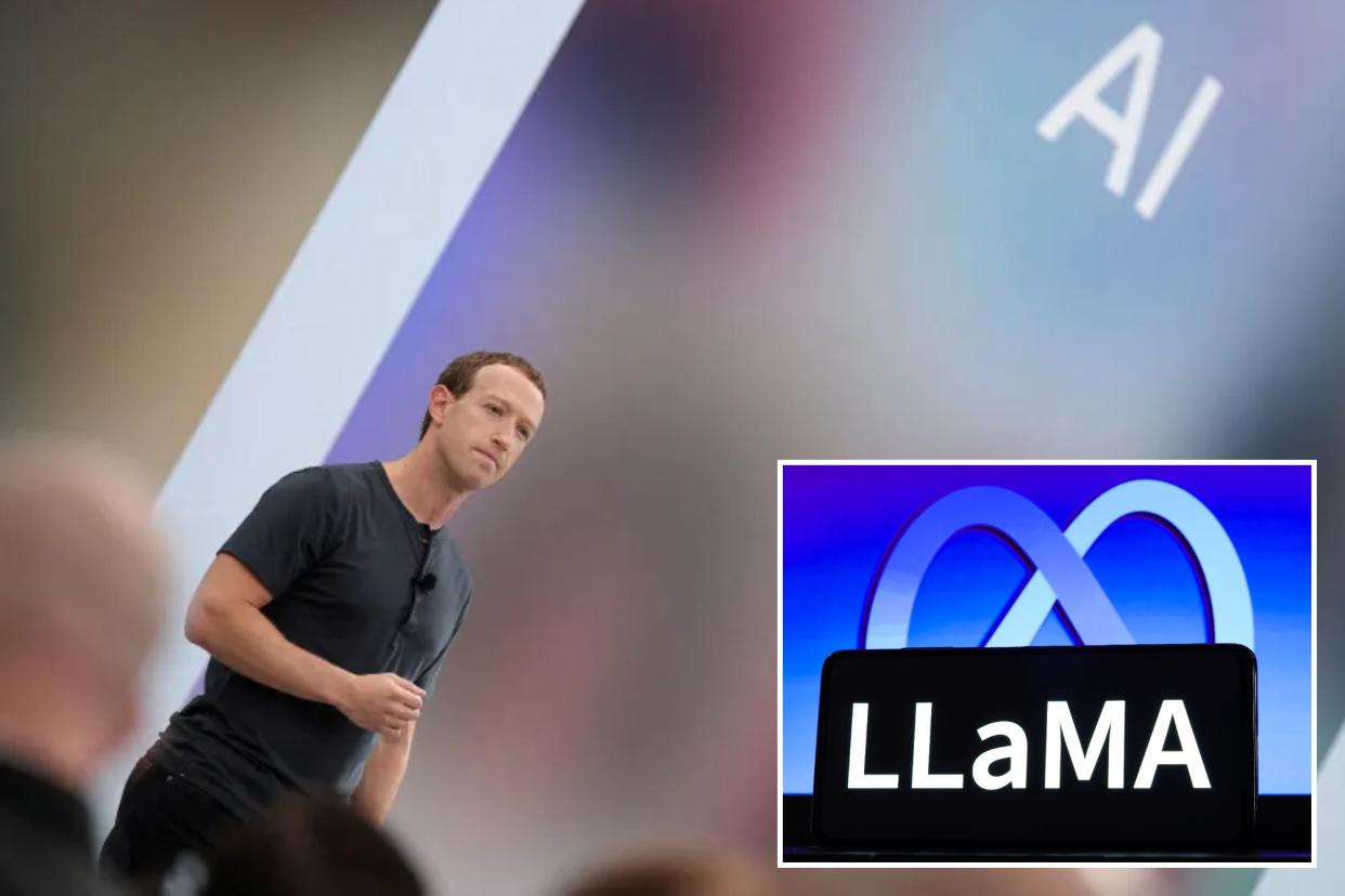 Meta CEO Mark Zuckerberg and Llama logo