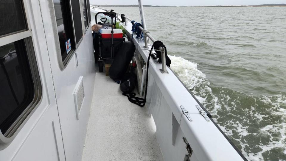 Similar to an airline, visitors to Daufuskie Island are allowed one piece of carry-on luggage and one personal item. Only residents of the island are allowed to use wagons to bring over essentials which are placed at the bow of the vessel.