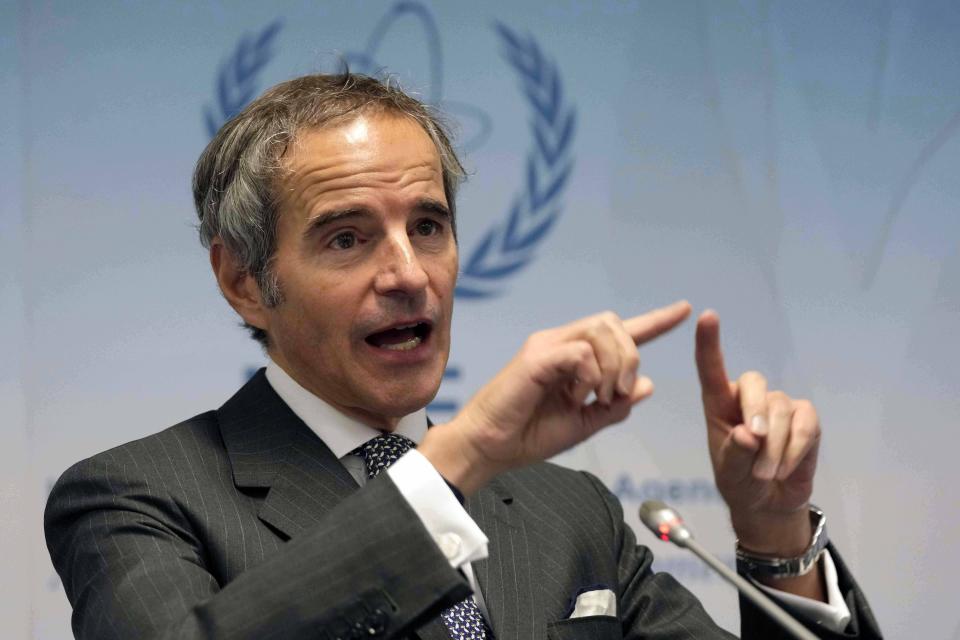 International Atomic Energy Agency (IAEA) Director General, Rafael Grossi, addresses the media during a news conference following an IAEA Board of Governors meeting in Vienna, Austria, Wednesday, Nov. 22, 2023. (AP Photo/Matthias Schrader)