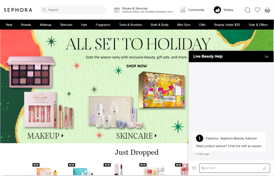 Customers can get live chat assistance from beauty advisers on Sephora's website and mobile app