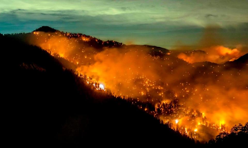 The Bobcat Fire continues to burn through the Angeles National Forest in Los Angeles County, north of Azusa, California, September 17, 2020.