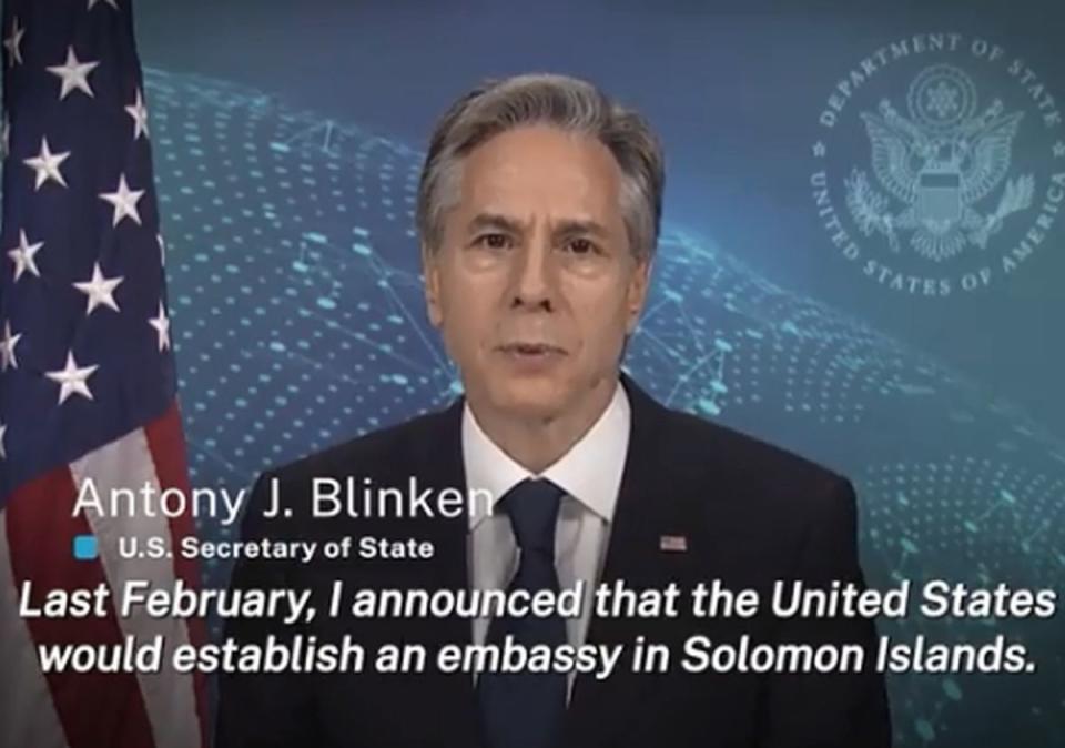 美國國務卿布林肯親自宣佈，美國將重啟駐索羅門群島大使館。