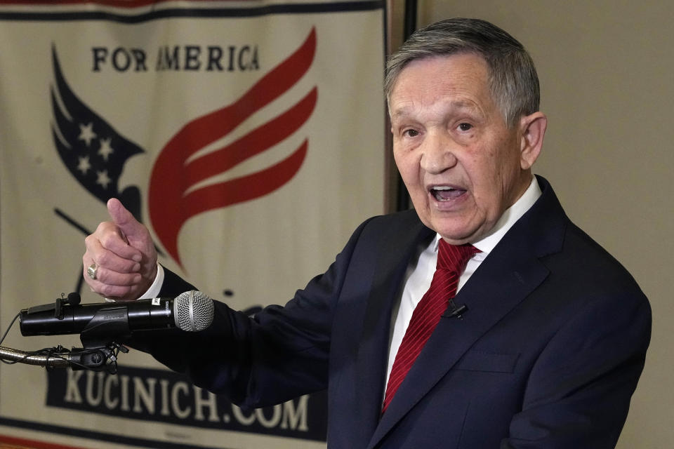 Former Ohio congressman and two-time Democratic presidential candidate Dennis Kucinich announces his Independent candidacy for Congress in Ohio's 7th Congressional District, Wednesday, Jan. 24, 2024, in Independence, Ohio. (AP Photo/Sue Ogrocki)