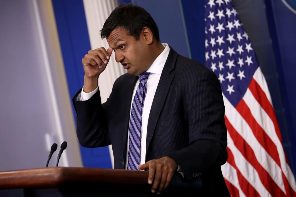 White House deputy press secrtary Raj Shah speaks at a White House briefing in 2018.