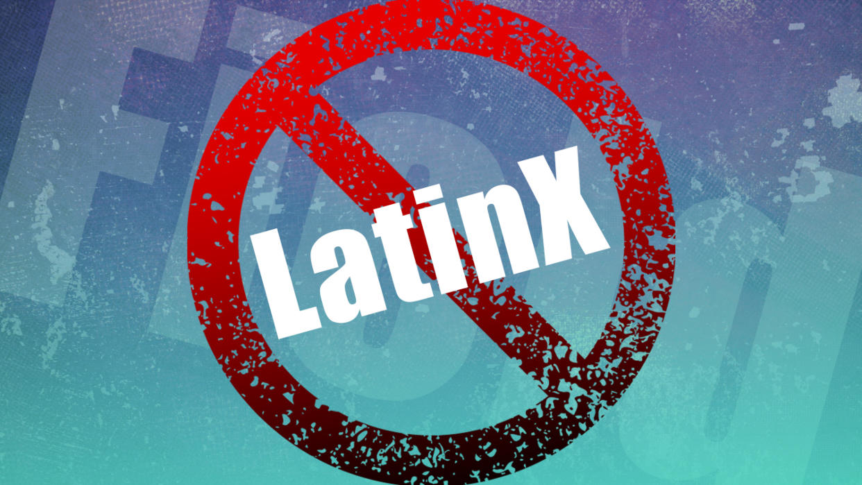 The word Latinx with a slash through it.