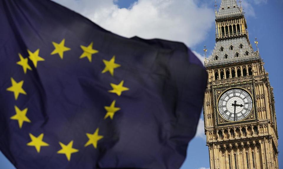 A European Union flag in Westminster in London