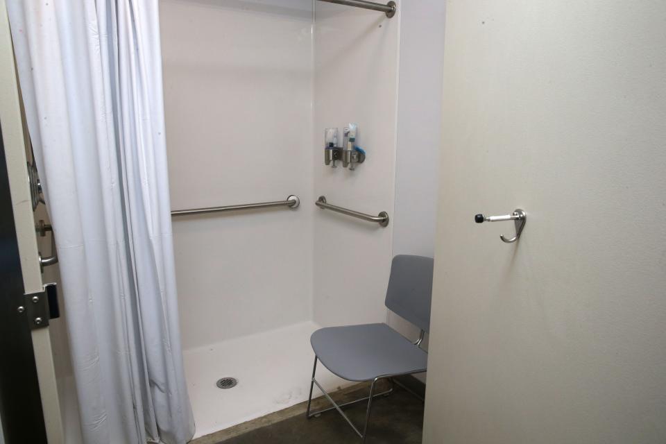 A shower for those staying at Shelter House's winter emergency shelter to use is pictured Tuesday, Dec. 12, 2023 in Iowa City, Iowa.