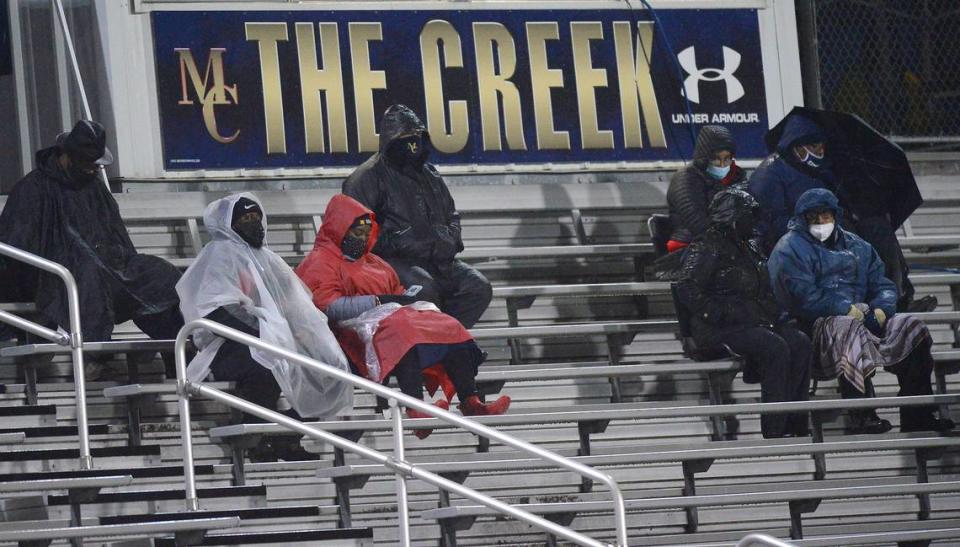 Fans brave the cold rain on Friday, February 26, 2021 to watch the Mallard Creek Mavericks host the Vance Cougars in prep football action.