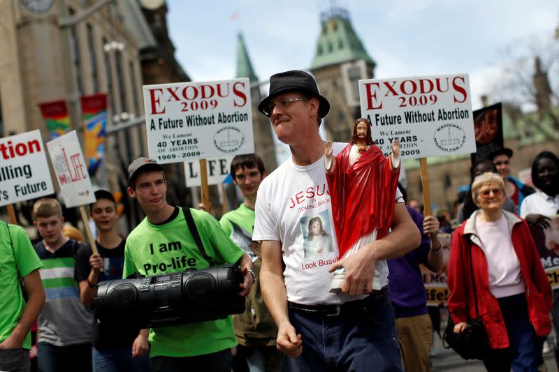 FILE PHOTO: Anti-abortion protesters take part in the National March for Life in Ottawa