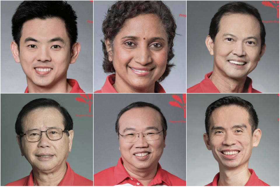 (Clockwise from top) Terence Soon, Kala Manickam, Leong Mun Wai, Abdul Rahman, Jeffrey Khoo Poh Tiong, Lim Cher Hong, 42. (PHOTOS: PSP)