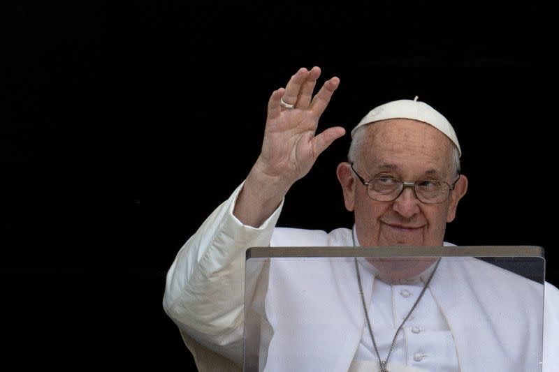 Pope Francis leads the Regina Caeli prayer at the Vatican