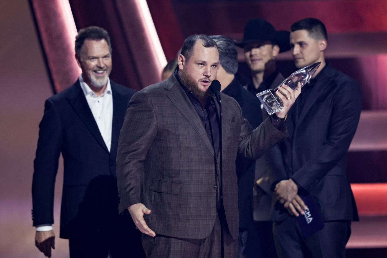 Luke Combs accepts the Single of the Year award for "Fast Car" during the 57th Annual Country Music Association Awards in Nashville on Nov. 8, 2023.