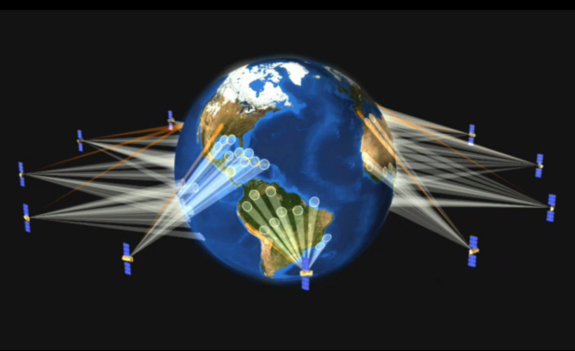 An example of a fleet of satellites operated by O3b Networks, Ltd.