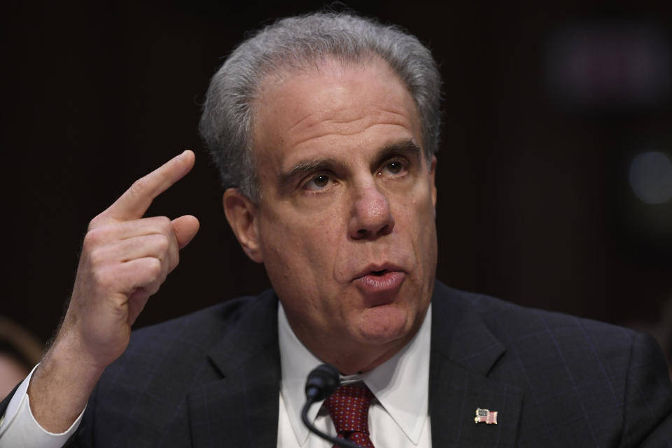 Department of Justice Inspector General Michael Horowitz testifies at a Senate Judiciary Committee on Capitol Hill in Washington, Wednesday, Dec. 11, 2019, during a hearing on the Inspector General's report on alleged abuses of the Foreign Intelligence Surveillance Act. (AP Photo/Susan Walsh)