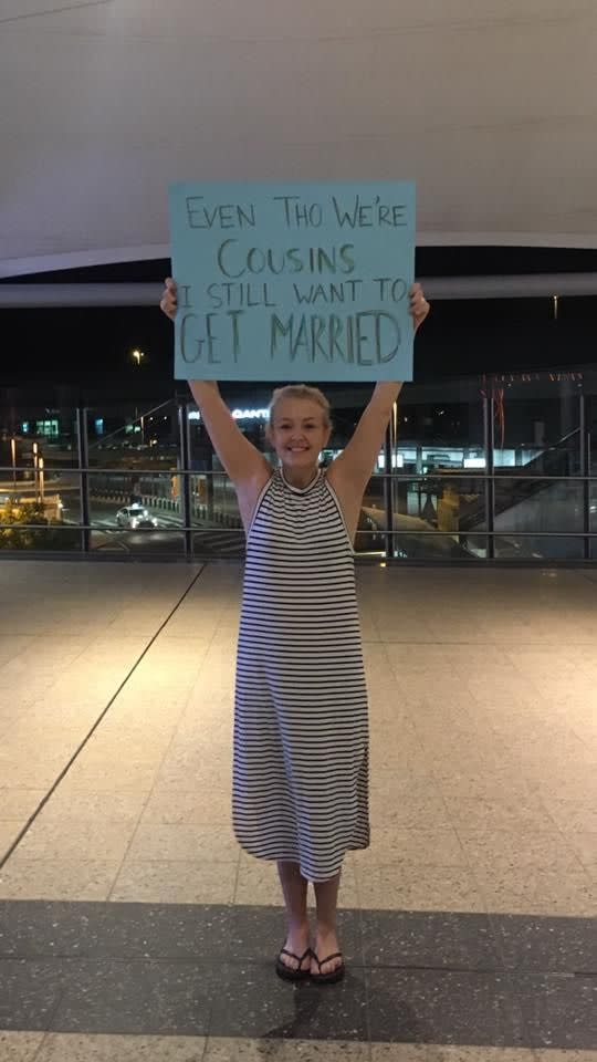 One of Robyn's most recent airport greeting signs. Photo: Facebook