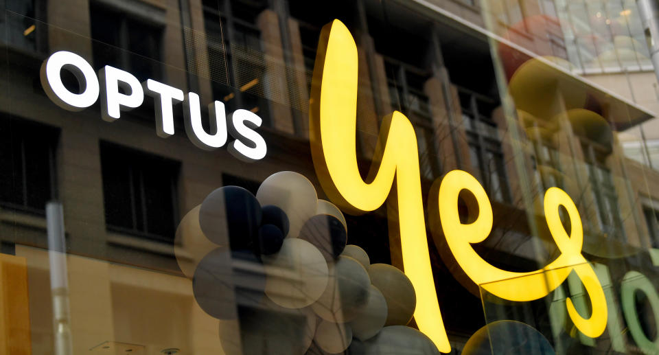 A close up of an Optus store from the outside.