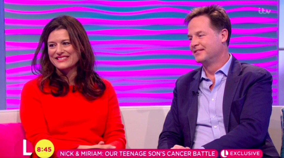 <em>Nick Clegg and Miriam Gonzalez Durantez have revealed that their eldest son has been battling cancer (ITV/PA)</em>