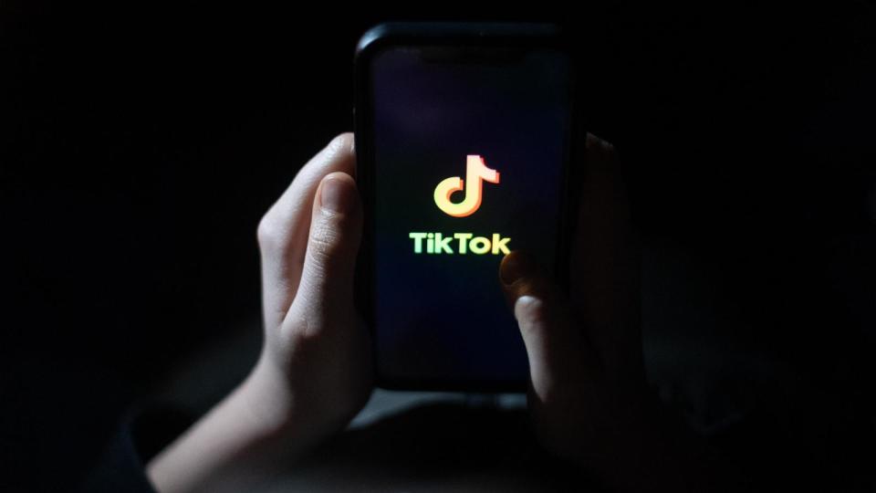 PHOTO: A child holds a smartphone screen displaying the TikTok logo, March 10, 2024. (Matt Cardy/Getty Images)