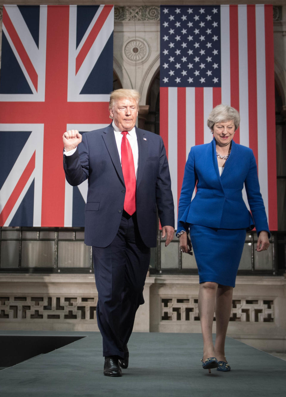 Prime Minister Theresa May and US President Donald Trump during their joint press conference at the Foreign & Commonwealth Office, in London, on the second day of his state visit to the UK.