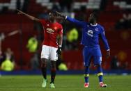 Britain Football Soccer - Manchester United v Everton - Premier League - Old Trafford - 4/4/17 Manchester United's Paul Pogba and Everton's Romelu Lukaku after the game Action Images via Reuters / Jason Cairnduff Livepic