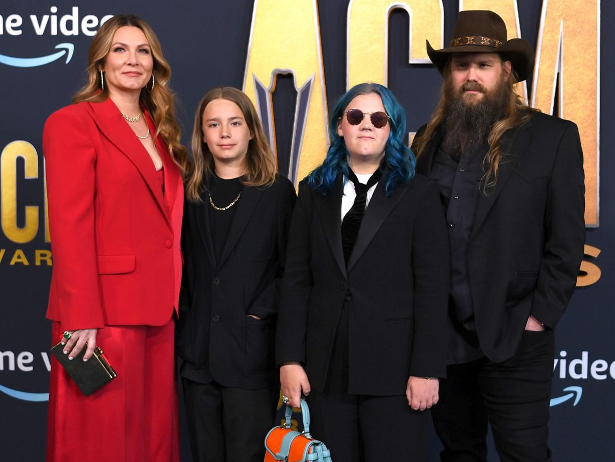 Morgane Stapleton, Ada Stapleton, Wayland Stapleton and Chris Stapleton attends the 57th Academy of Country Music Awards at Allegiant Stadium on March 07, 2022 in Las Vegas, Nevada