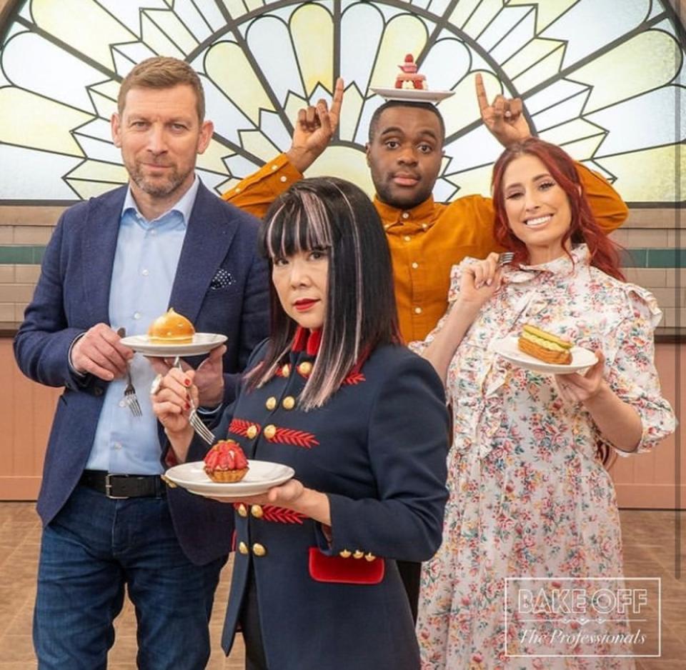 Stacey Solomon (furthest right) with her former Bake Off colleagues (L-R) Benoit Blin, Cherish Finden and Liam Charles (Bake Off/Channel 4)