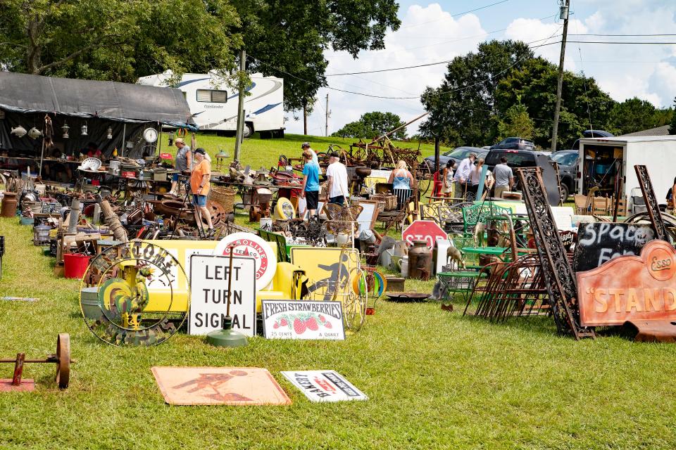 Items are displayed at a booth in Gadsden during the 2021 World's Longest Yard Sale. The 2023 event is Aug. 3-6.