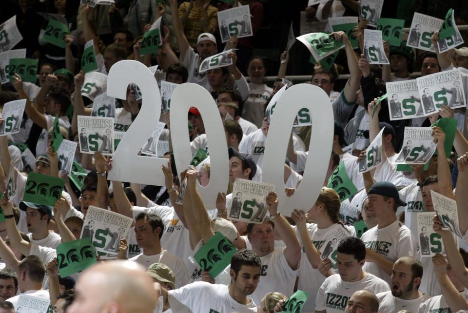 It was the turn of the second century for the Izzone as they celebrated coach Tom Izzo's 200th career victory, which came against Iowa at the Breslin Center in East Lansing on Feb. 4, 2004.
