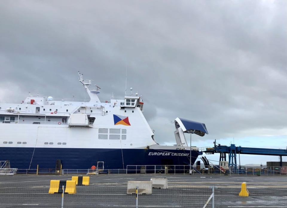 P&O European Causeway ferry docked at Larne Port last week (David Young/PA) (PA Wire)