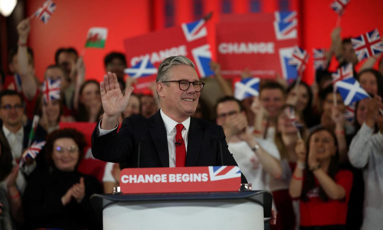 <span>Keir Starmer is the UK’s next prime minister after the Labour party won a crushing victory in today’s elections.</span><span>Photograph: Suzanne Plunkett/Reuters</span>