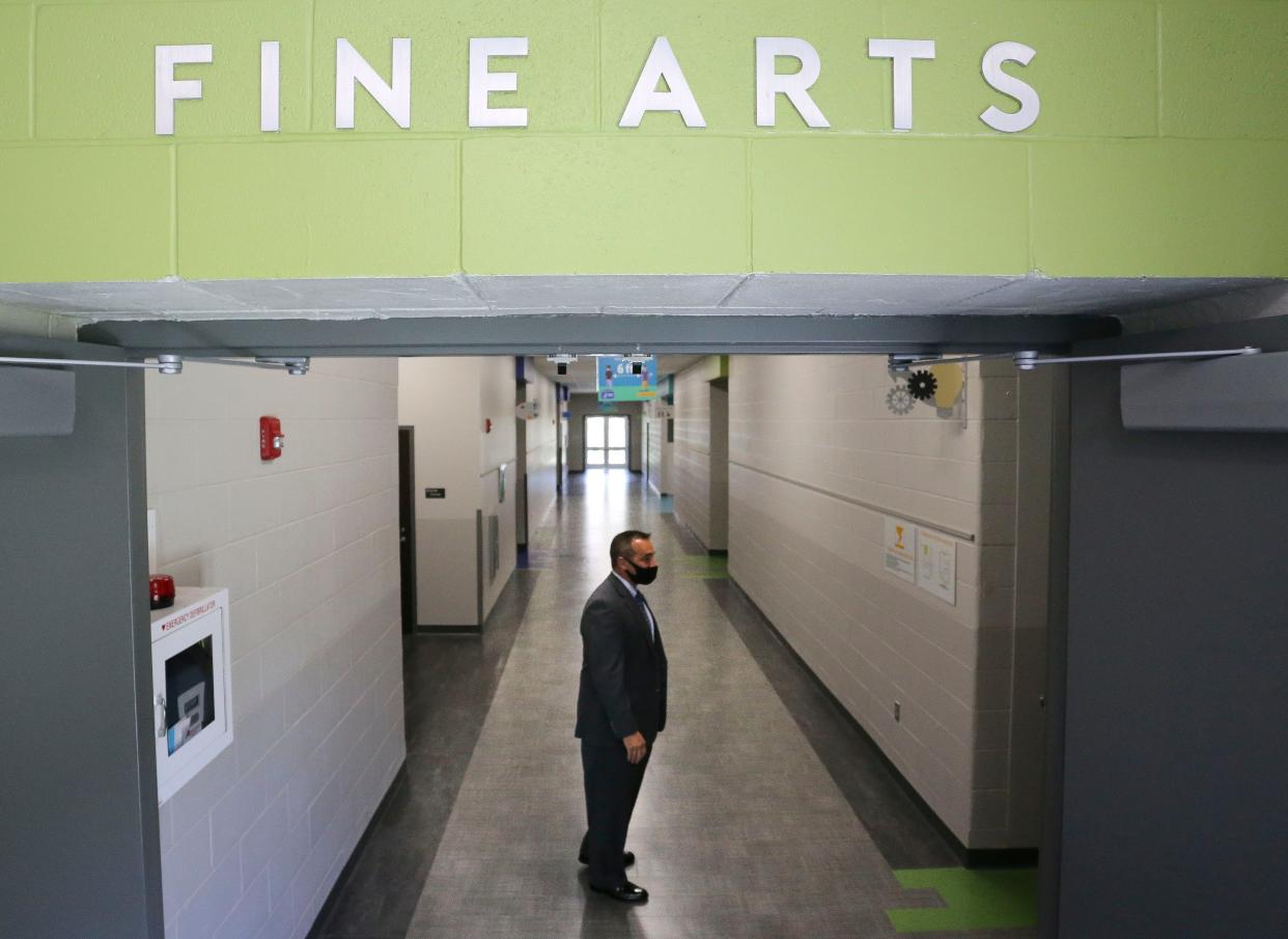 Superintendent Mike Daria tours the fine arts instruction area inside the new Martin Luther King Jr. Elementary School in Tuscaloosa Sept. 14, 20202. [Staff Photo/Gary Cosby Jr.]