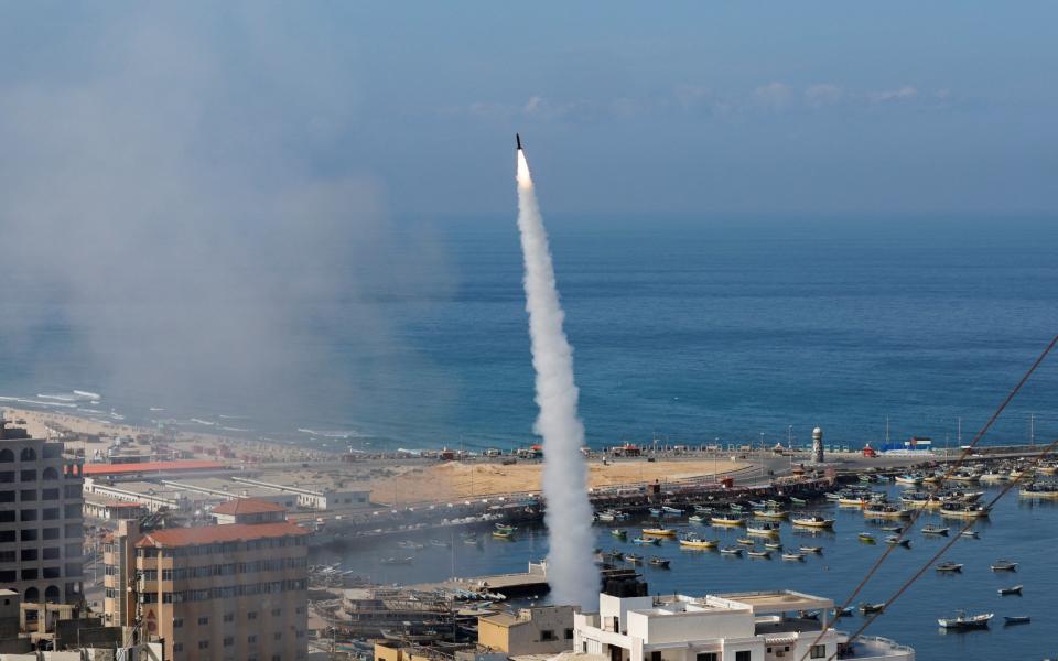 A rocket fired by Hamas into Israel