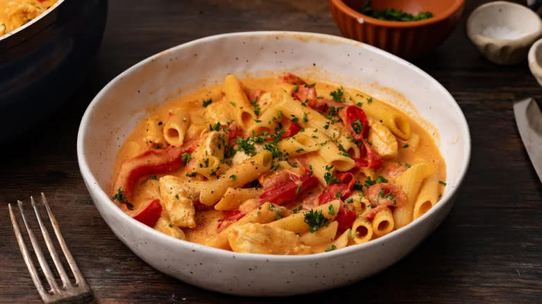 Creamy Cajun pasta in bowl 