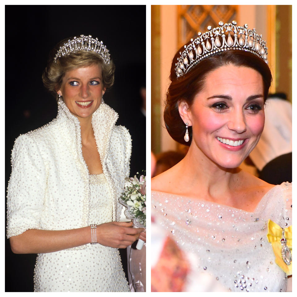 Princess Diana in 1989 and the Duchess of Cambridge in 2018.