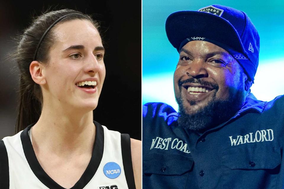 <p>Rebecca Gratz/NCAA Photos via Getty;Josh Brasted/WireImage</p> (L-R) Caitlin Clark, Ice Cube