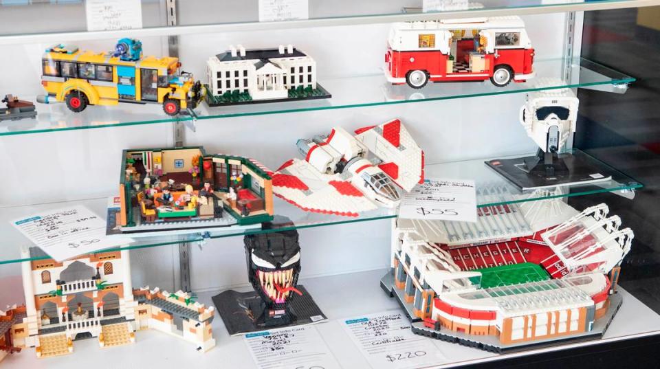 Retired and classic Lego sets on display and available for purchase