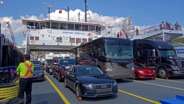 The Société des traversiers du Québec cannot find enough workers to staff the two ferries that usually run between Tadoussac and Baie-Sainte-Catherine. (Marika Wheeler/CBC - image credit)