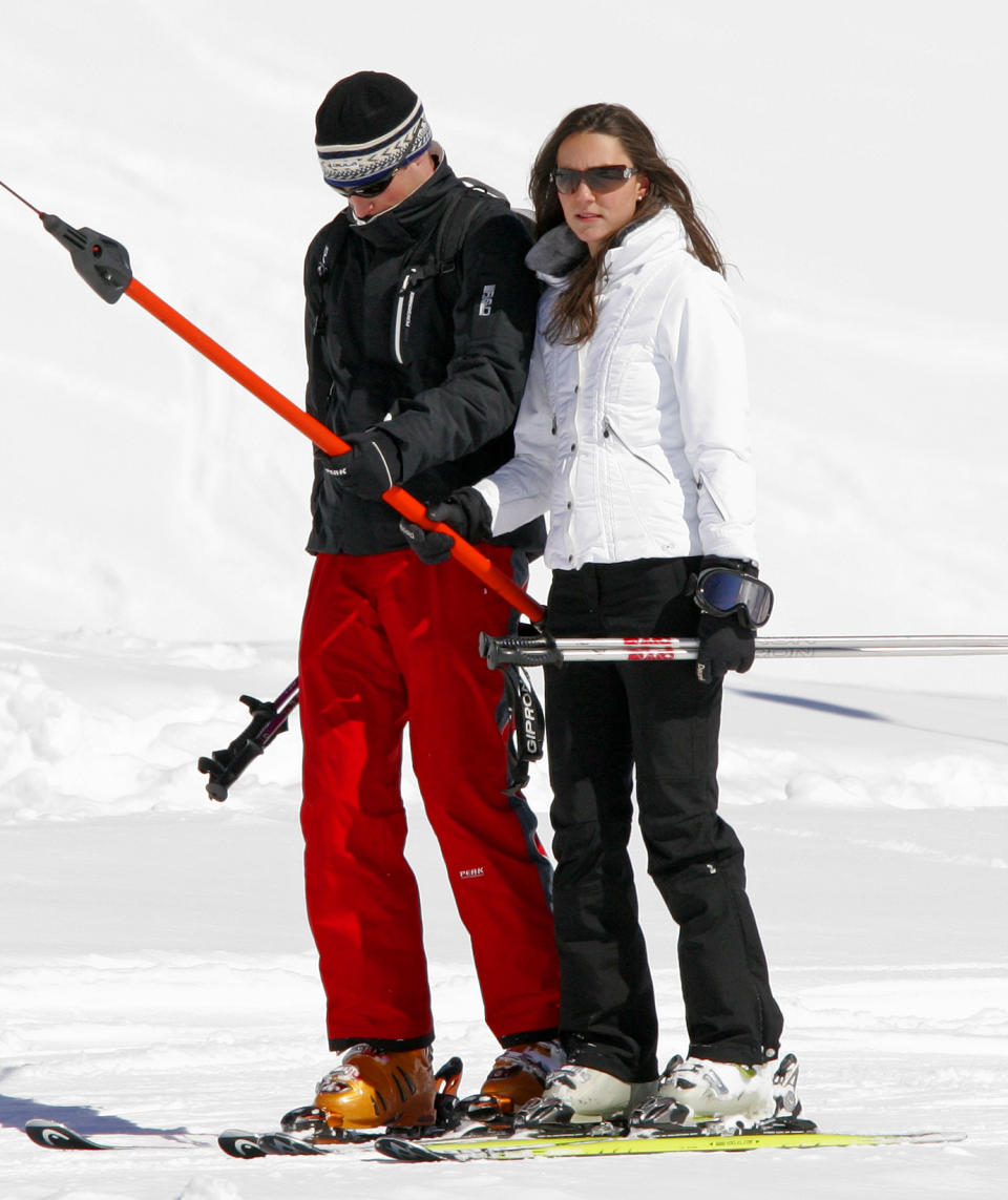 KLOSTERS, SWITZERLAND - MARCH 19:  Prince William and girlfriend Kate Middleton use a T-bar drag lift whilst on a skiing holiday on March 19, 2008 in Klosters, Switzerland.  (Photo by Indigo/Getty Images)