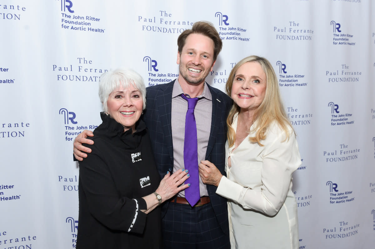 Joyce DeWitt, Tyler Ritter and Priscilla Barnes attend the 2024 "Evening From the Heart Gala" benefitting the John Ritter Foundation for Aortic Health at Sunset Room Hollywood on May 9, 2024, in Los Angeles, Calif.<p>Vivien Killilea/Getty Images</p>