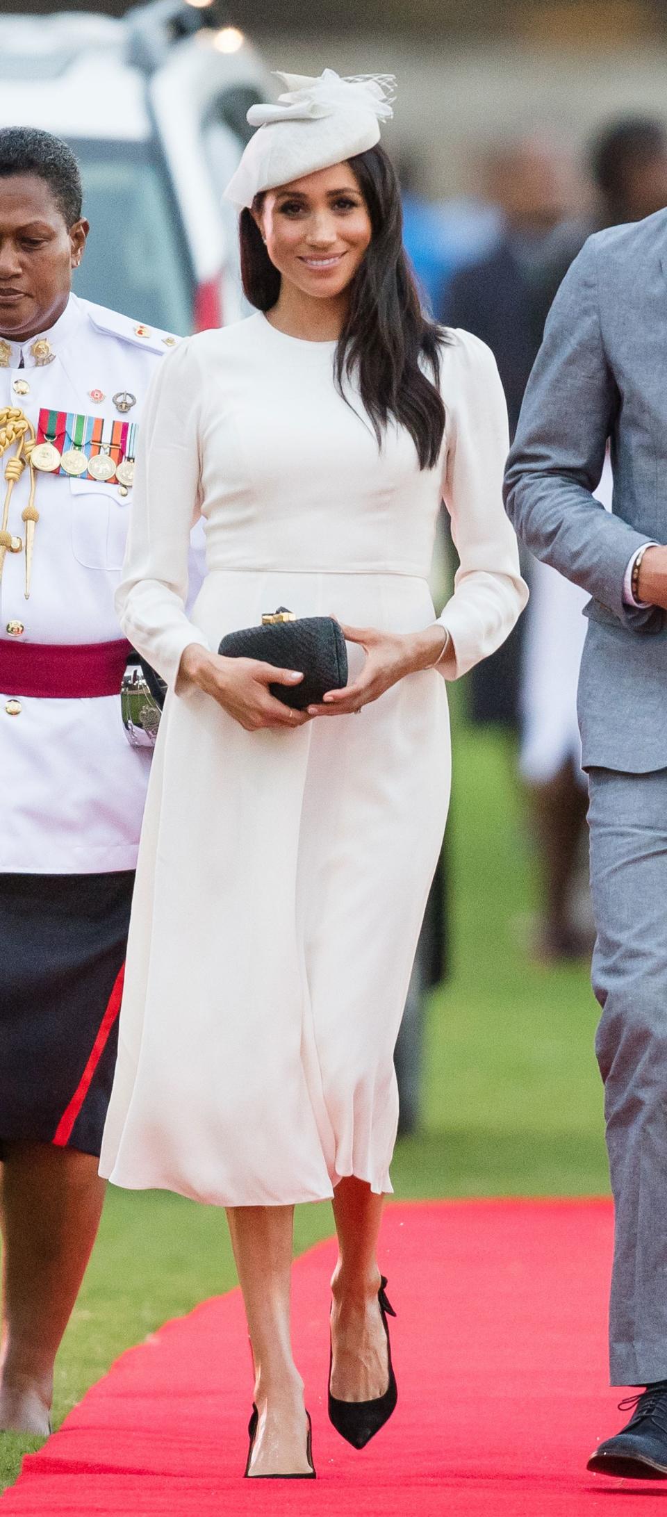 The newest member of the royal family, Meghan Markle, the Duchess of Sussex, stepped out in two looks while on the second half of her first overseas tour.