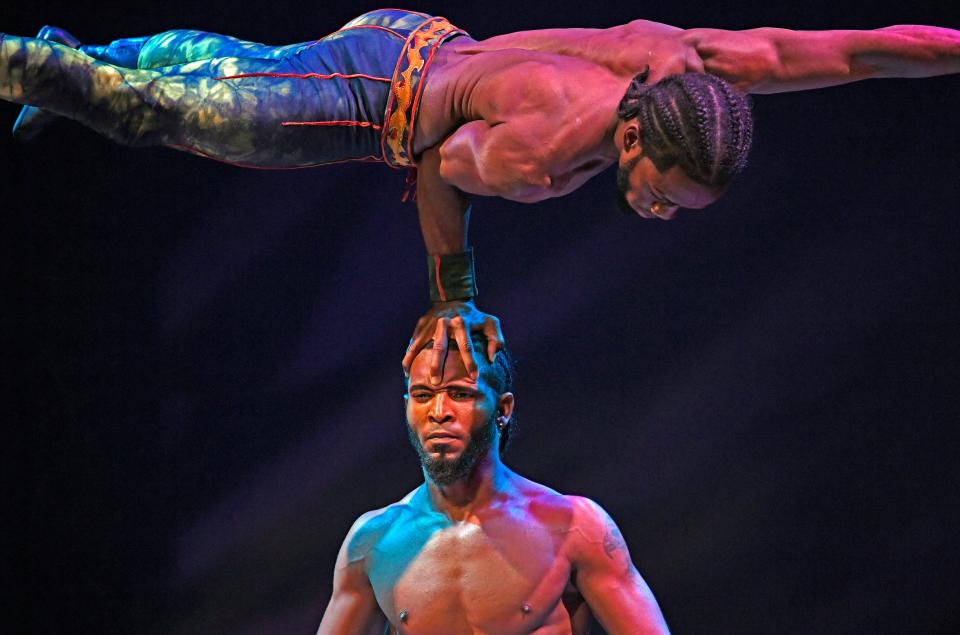 Feats of pure strength as the Zorilla Brothers from the Dominican Republic perform. Yulquide Bernar Minier, top, and Jose David Zorilla Parreno below, as they both astound the audience with their incredible balance and beauty.