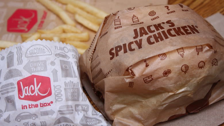 Jack in the Box spicy chicken burger and fries