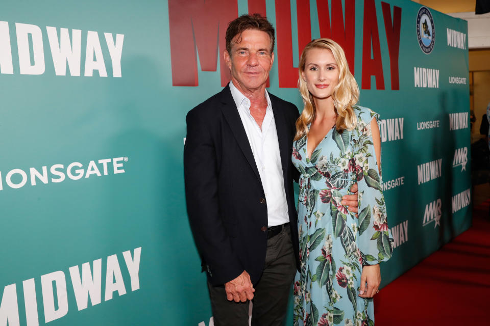 Dennis Quaid and fiancé Laura Savoie arrive at the "Midway" special screening at Joint Base Pearl Harbor-Hickam in 2019