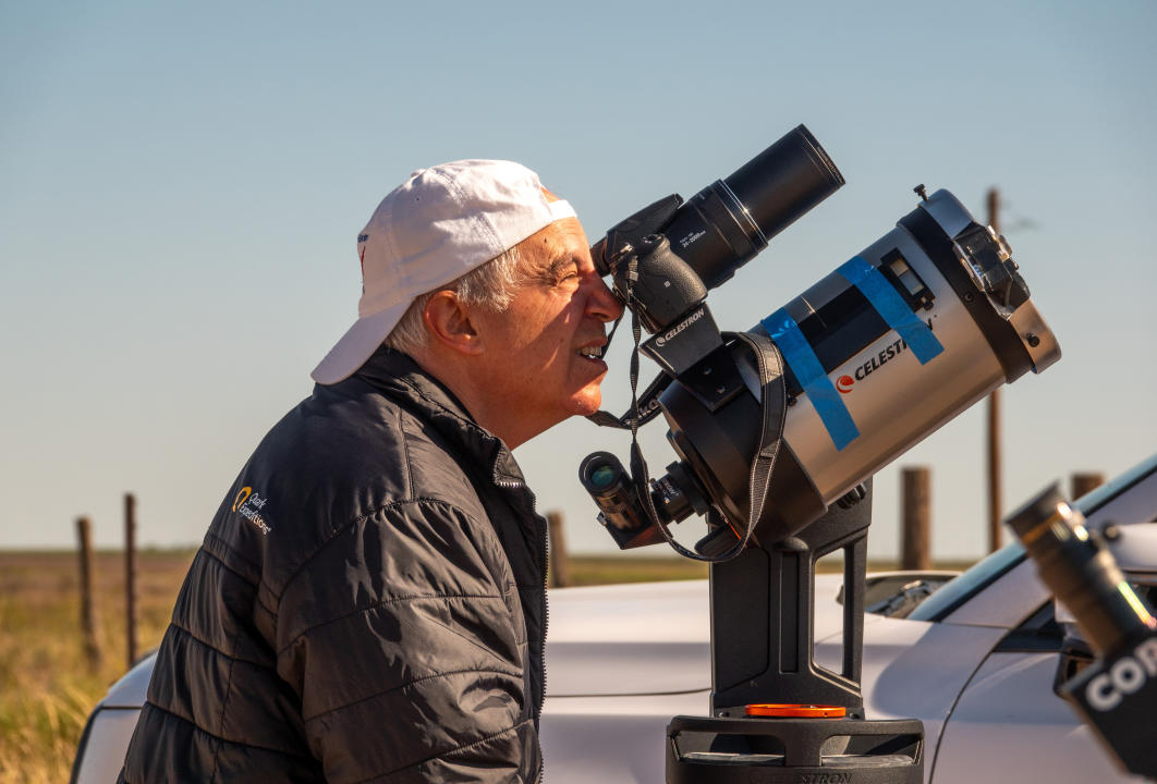 Evan Zucker, as shown in this handout image, has been on a cross-continent journey from San Diego, chasing clear skies ahead of Monday's total solar eclipse. While he'd originally planned on watching in Texas, a cloudy forecast had him and his wife Paula packing up their Kia SUV with their cameras and telescopes and starting the long drive to Sherbrooke, Que., 130 kilometres east of Montreal. THE CANADIAN PRESS/HO-Evan Zucker
**MANDATORY CREDIT**