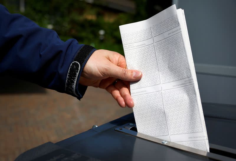 A person votes in the European Union's parliamentary elections, in Arnhem